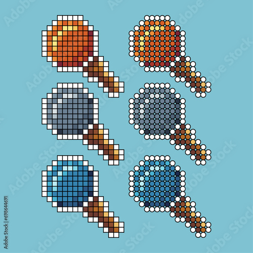 Pixel art sets of wizard staff icon with variation color item asset. staff icon on pixelated style. 8bits perfect for game asset or design asset element for your game design asset