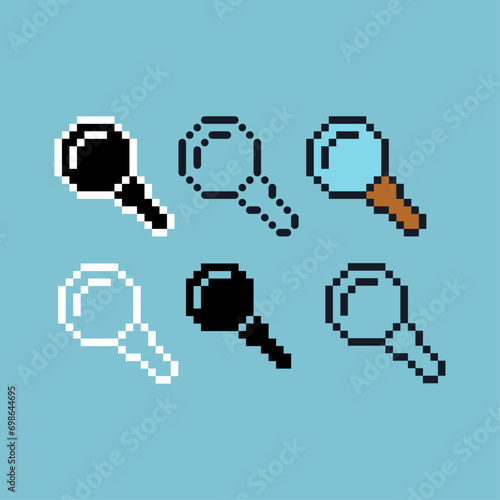 Pixel art sets of wizard staff icon with variation color item asset. staff icon on pixelated style. 8bits perfect for game asset or design asset element for your game design asset
