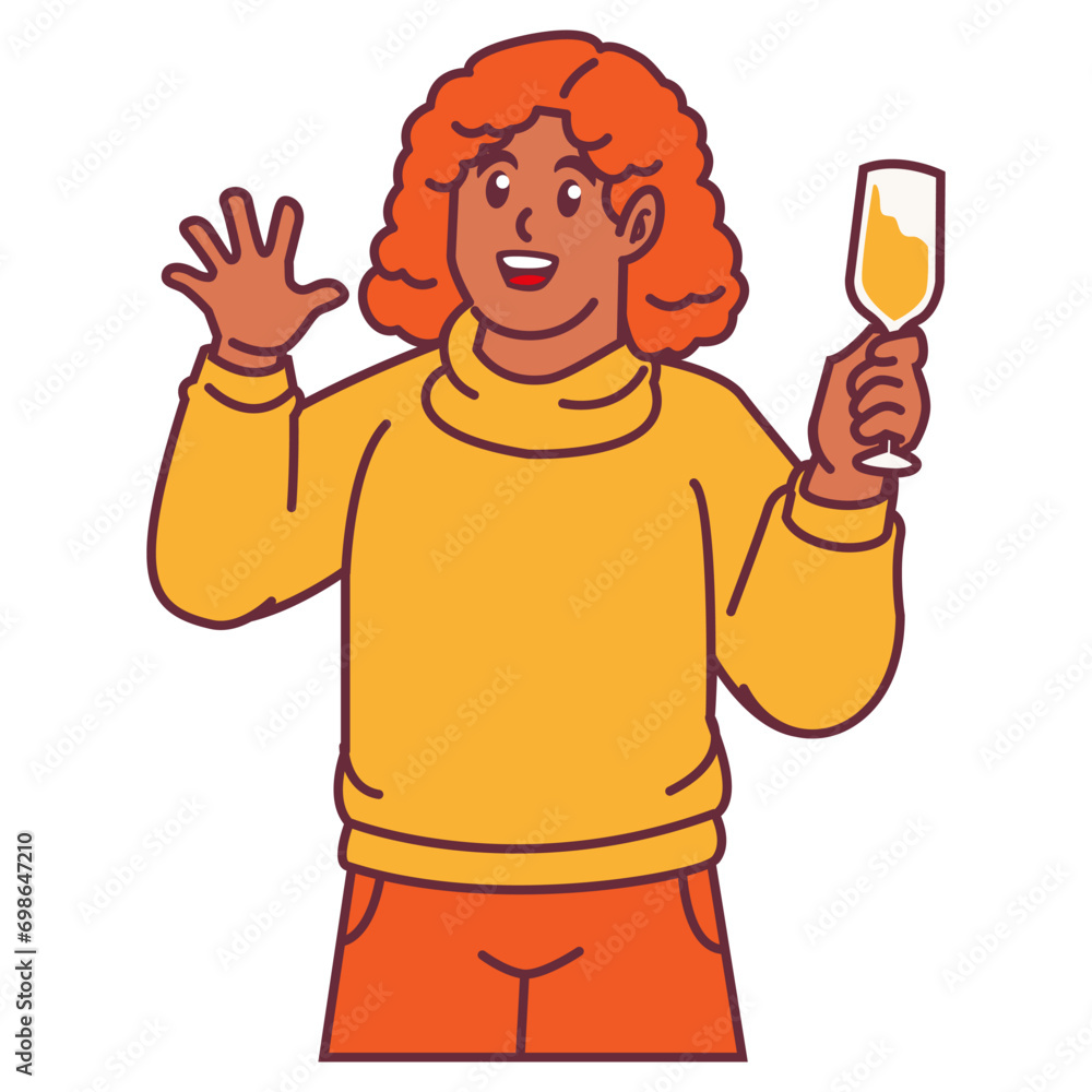 A Woman celebrating party and holding glass of champagne