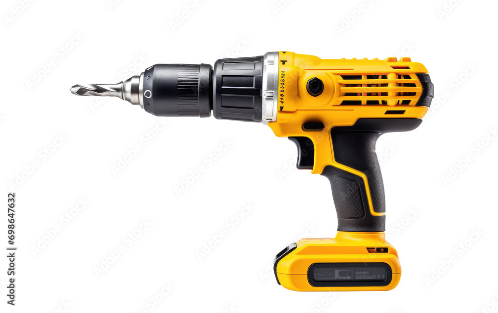 Durable Yellow Cordless Drill in Brilliant Detail On a White or Clear Surface PNG Transparent Background.