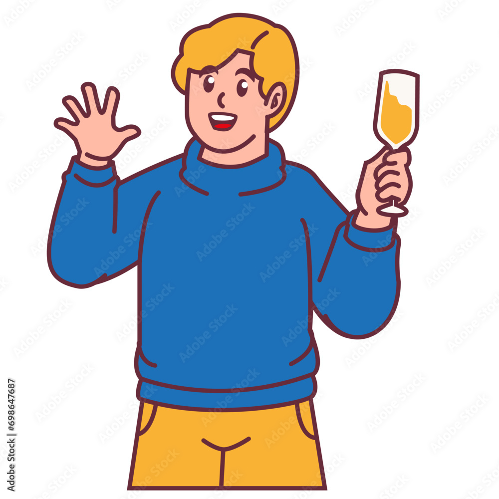 A Man celebrating party and holding glass of champagne