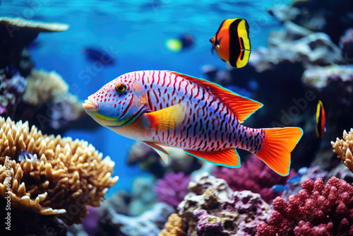 Close view of a colorful tropical fish