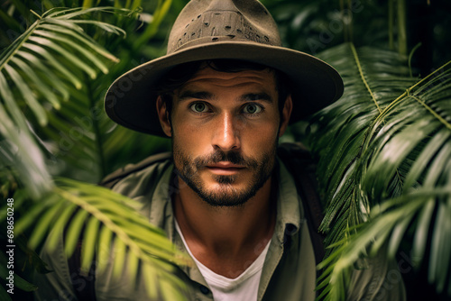 Generative AI portrait of beautiful landscape summer paradise exotic island traveler deep woods jungles