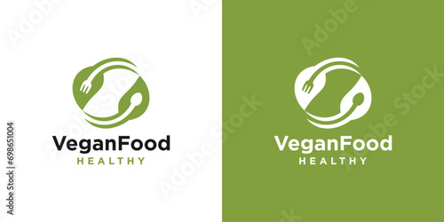 Vegan Food Logo Design. Fork and Spoon Leaf Concept. Logo For Restaurant Healthy Diet Menu. Logo Design Template.