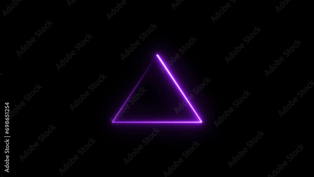 Abstract glowing neon triangle frame animation on black background 