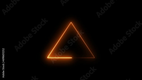 Abstract glowing neon triangle frame animation on black background 