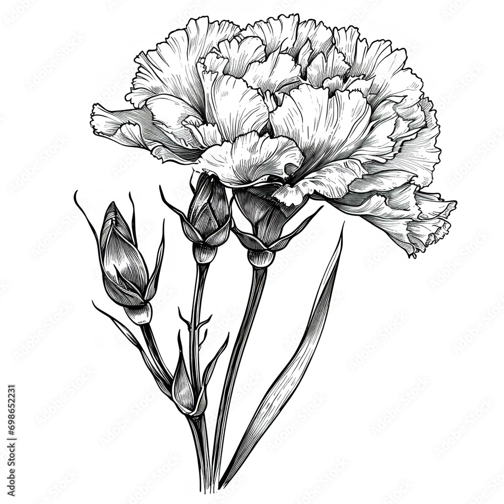 Minimalistic Lily Line Art Vector SVG Coloring Stock Illustration