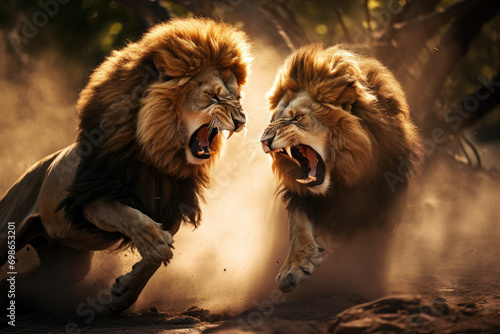lions fighting in nature © Kien