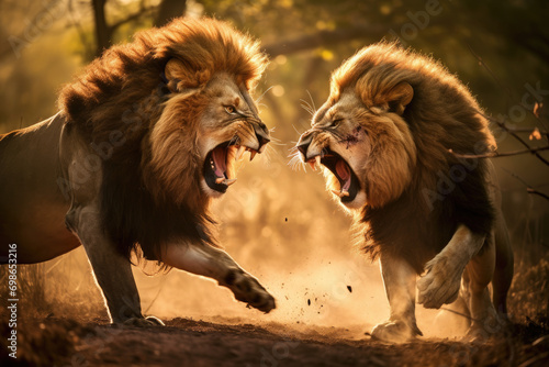 lions fighting in nature