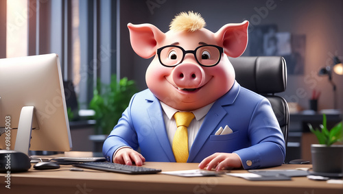 style business pig animal working in the office