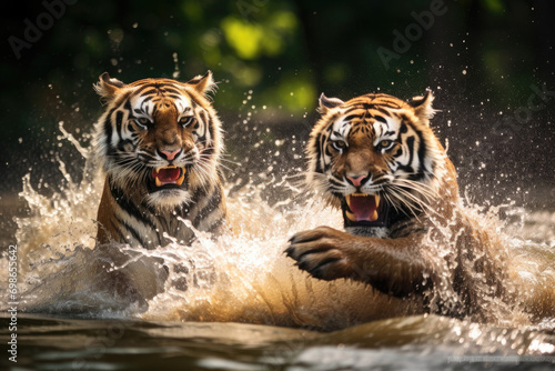 tigers fighting in the nature