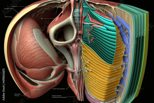 Anatomy of the obturator externus muscle in 3D for medical purposes. Generative AI photo