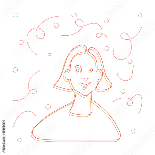 A girl's portrait. Celebration. Birthday. A state of joy and happiness. Dizziness. An image that bifurcates. Linear illustration. Vector isolated objects.