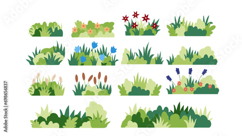 Set of icons of summer bushes with flowers in a flat style for the design and decoration of maps and urban and park photo