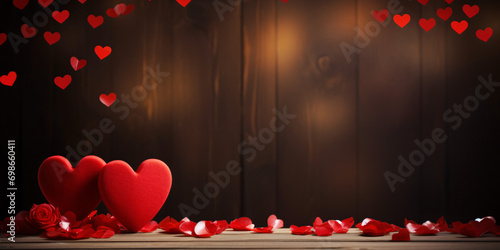 hearts in front of a wooden background, valentine's day, love, wedding, dating