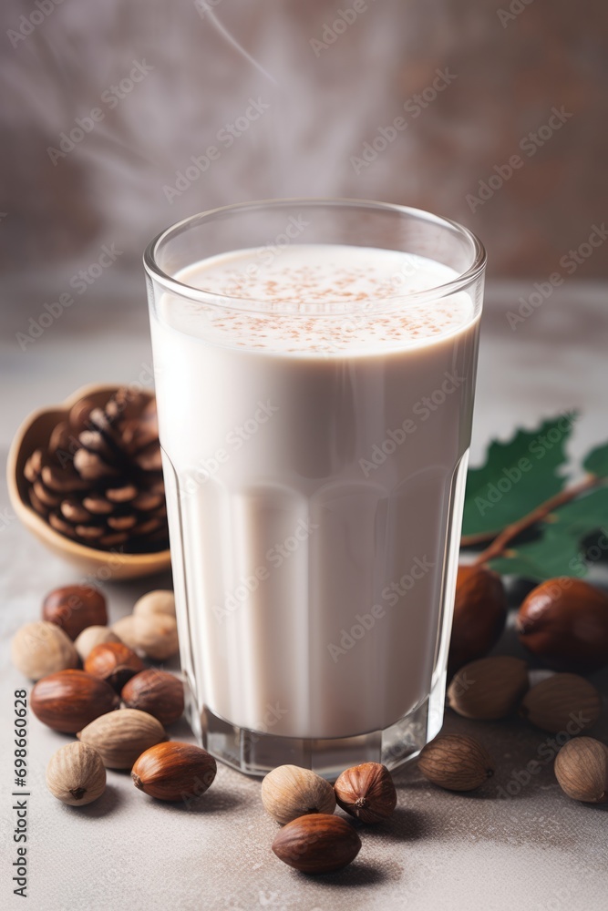 nut milk in a glass. a healthy dietary product, a vegan drink. cow's milk substitute. nut milk in a glass. a healthy dietary product, a vegan drink. cow's milk substitute.