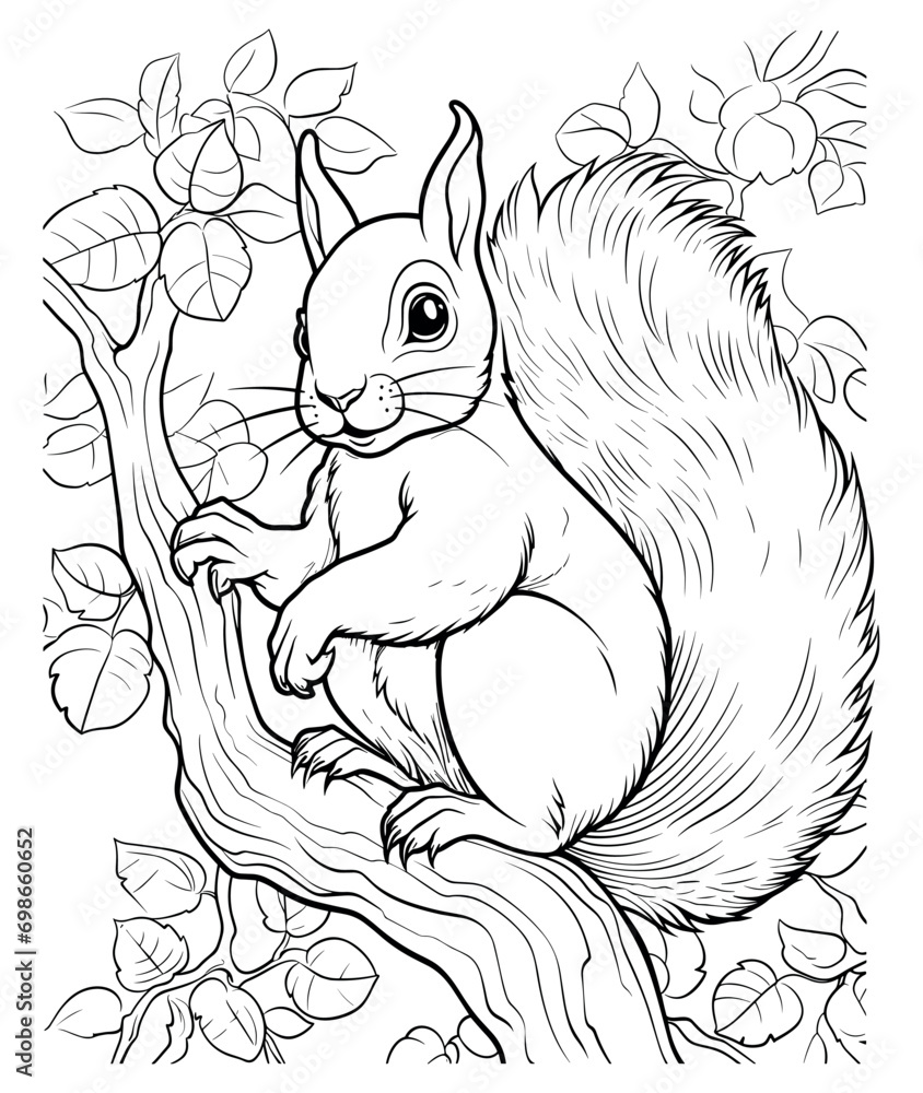 Εκτύπωση καμβά Squirrel on a tree cartoon coloring page - coloring book