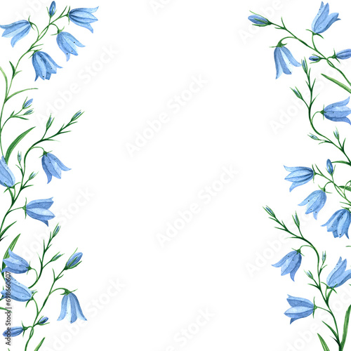 Fototapeta Frame with watercolor illustration of bluebells