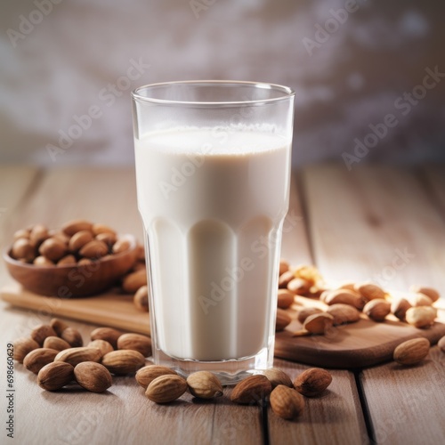 nut milk in a glass. a healthy dietary product, a vegan drink. cow's milk substitute.