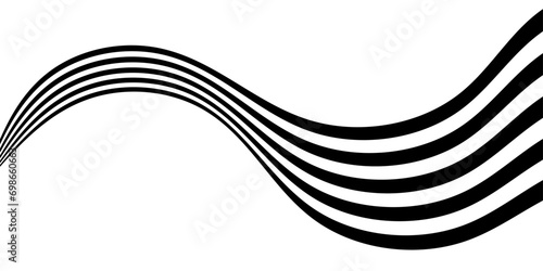 Black on white abstract perspective line wave with 3d dimensional effect isolated on white