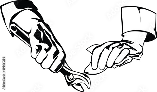Cartoon Black and White Isolated Illustration Vector Of A Hand Holding a Pair of Pliers 