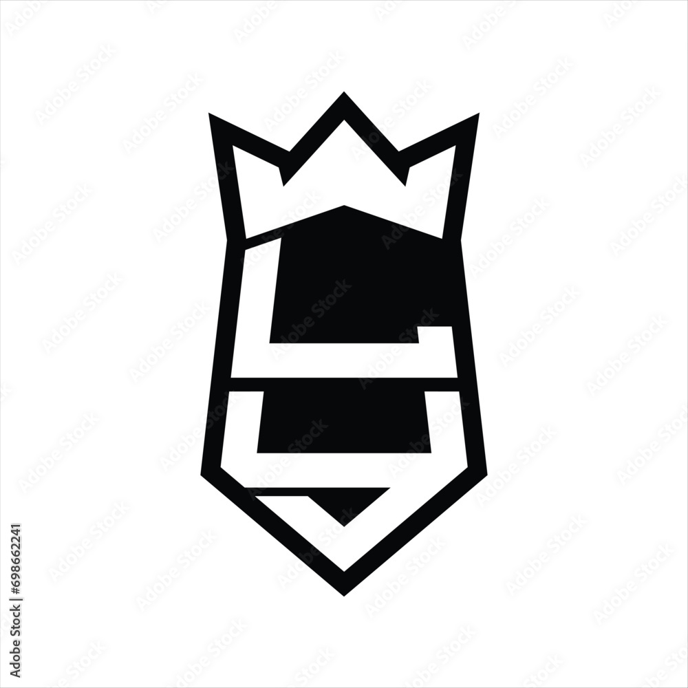 LY Letter Logo monogram hexagon shield shape up and down with crown isolated style design LY Letter Logo monogram hexagon shield shape up and down with crown isolated style design