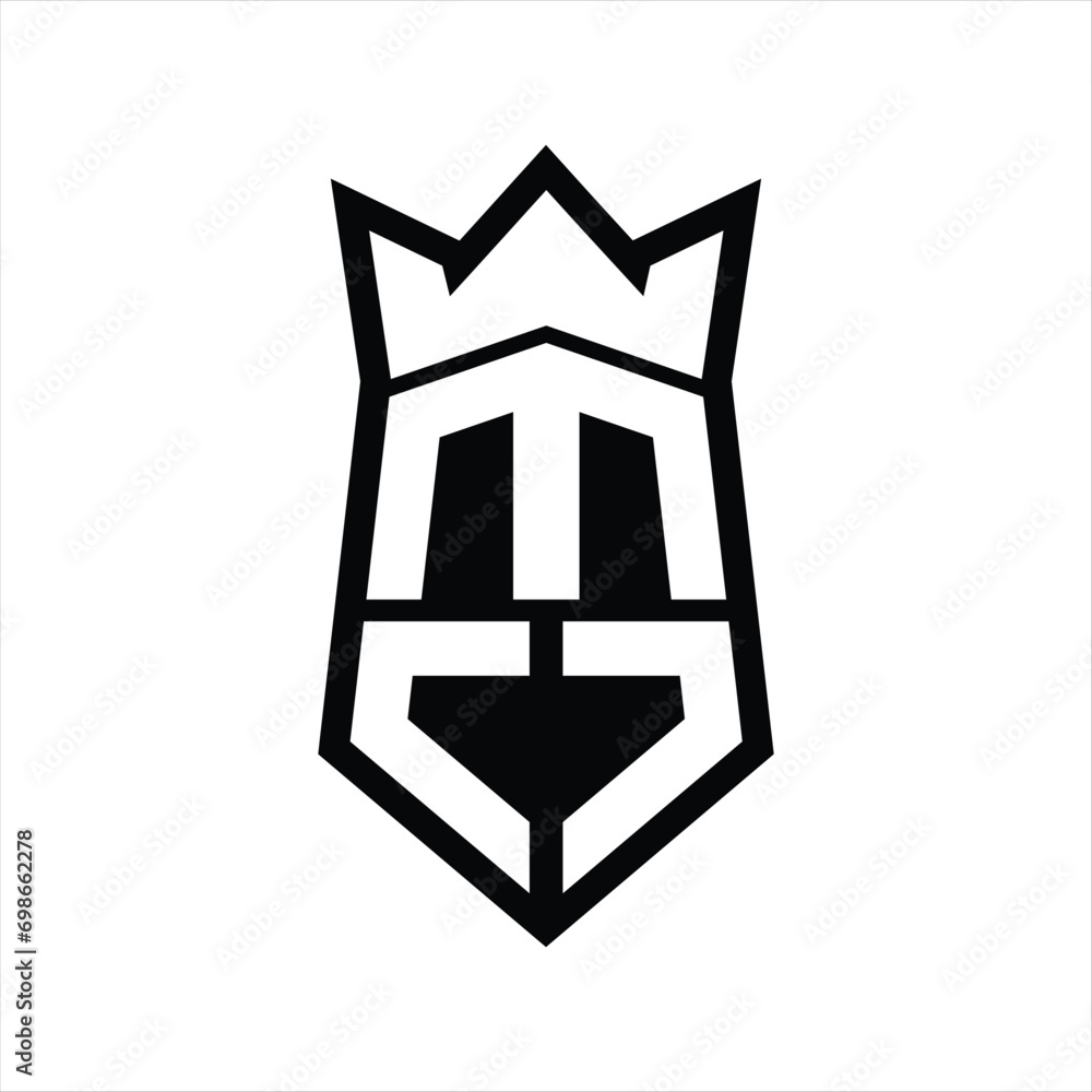 MO Letter Logo monogram hexagon shield shape up and down with crown isolated style design MO Letter Logo monogram hexagon shield shape up and down with crown isolated style design