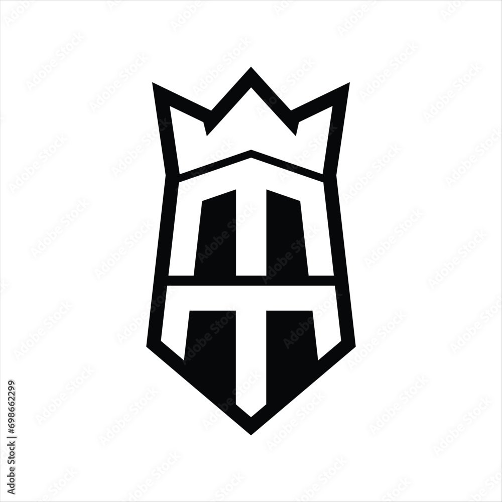 MM Letter Logo monogram hexagon shield shape up and down with crown isolated style design MM Letter Logo monogram hexagon shield shape up and down with crown isolated style design