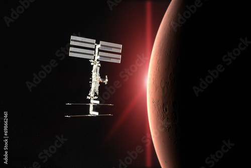 Red planet Mars. Spacecraft launch into space. Elements of this image furnished by NASA. photo