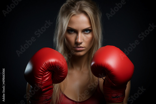 Generative AI illustration of serious determined male female boxer wearing boxing gloves