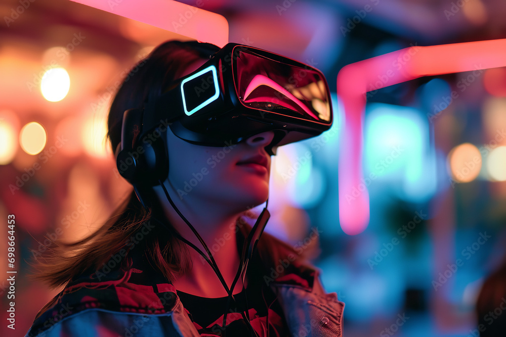 A person wearing virtual reality glasses A person wearing virtual reality glasses