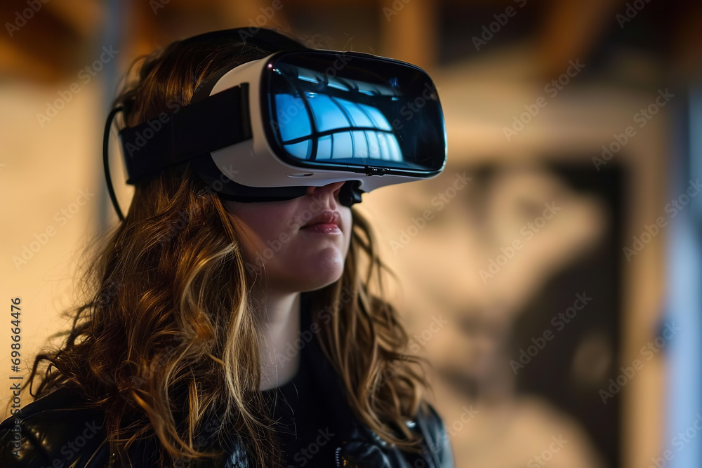 A person wearing virtual reality glasses A person wearing virtual reality glasses
