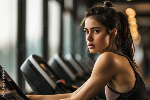  young woman at exercising at gym
