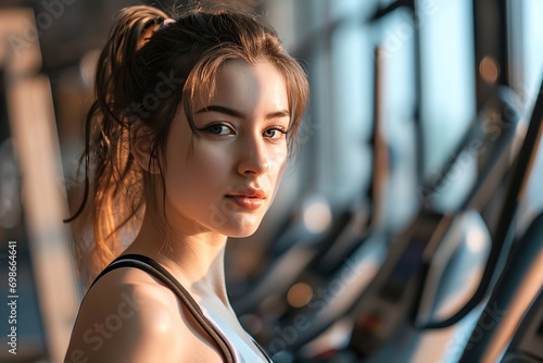  young woman at exercising at gym