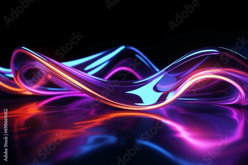 Fantastically colorful 3D render  abstract wave technology with glowing curves
