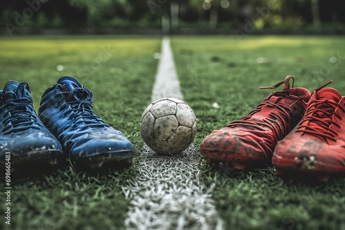 Soccer Ball and Shoes on a Field photo