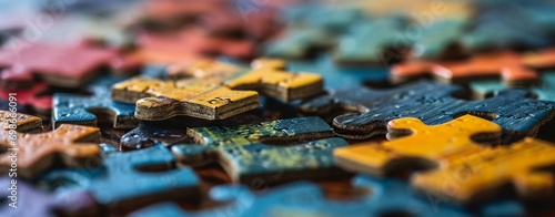 A colorful puzzle with various pieces