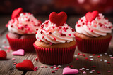 Beautiful Valentine Cupcakes on a Wooden Table