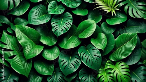 Wallpaper Mural Dark green jungle leaves background Torontodigital.ca