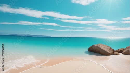 Sunny beach and turquoise sea with clear sky background © Passion