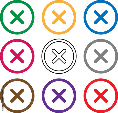 Simple mark graphic design. Round button for vote, decision, web. Symbol of error, check, wrong or stop, failed. Vector illustration. Colorful