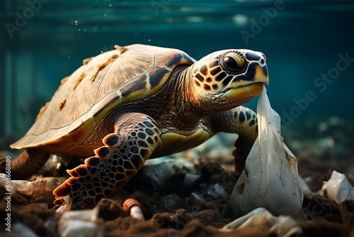 Marine peril Plastic pollution endangers sea turtles and ocean environments #698668800