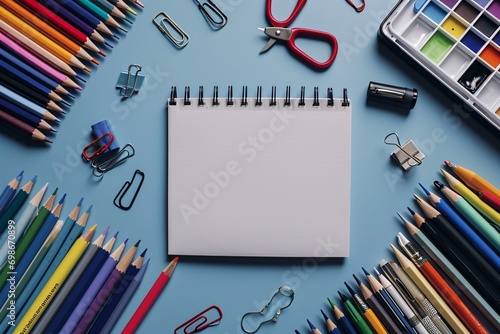 Variety of office supplies and writing tools
