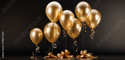 Design a luxurious and festive image with golden vector balloons capturing the richness and elegance of the balloons