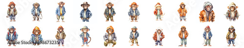 watercolor Monkey wearing clothes playful funny white background isolated. vector abstract illustration photo