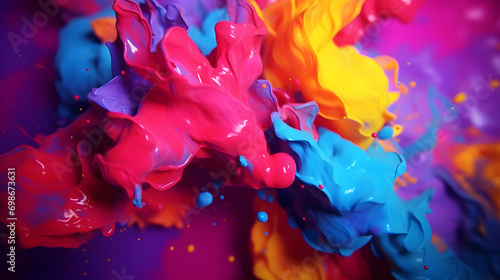 Dynamic Paint Splashes with Vivid Colors in Fluid Motion