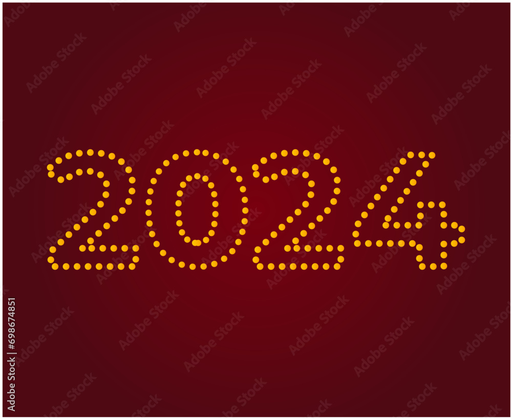 Happy New Year 2024 Abstract Yellow Graphic Design Vector Logo Symbol Illustration With Red Background