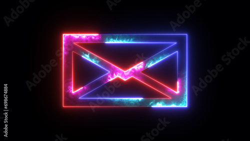 Glowing neon khum or email icon. Abstract symbol icon of letter box © Shapla