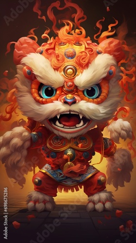 A lively and energetic IP character of dragon and lion dance, full of vitality and radiating a joyful and cheerful atmosphere. - generative ai