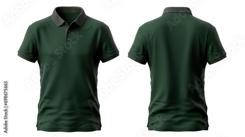 Front and back dark green polo shirt mockup, cut out
